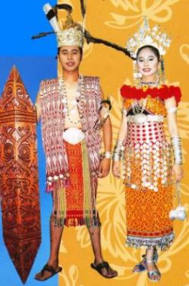 Pakaian Tradisional Etnik Kadazan Lelaki / Wanita memakai baju pendek